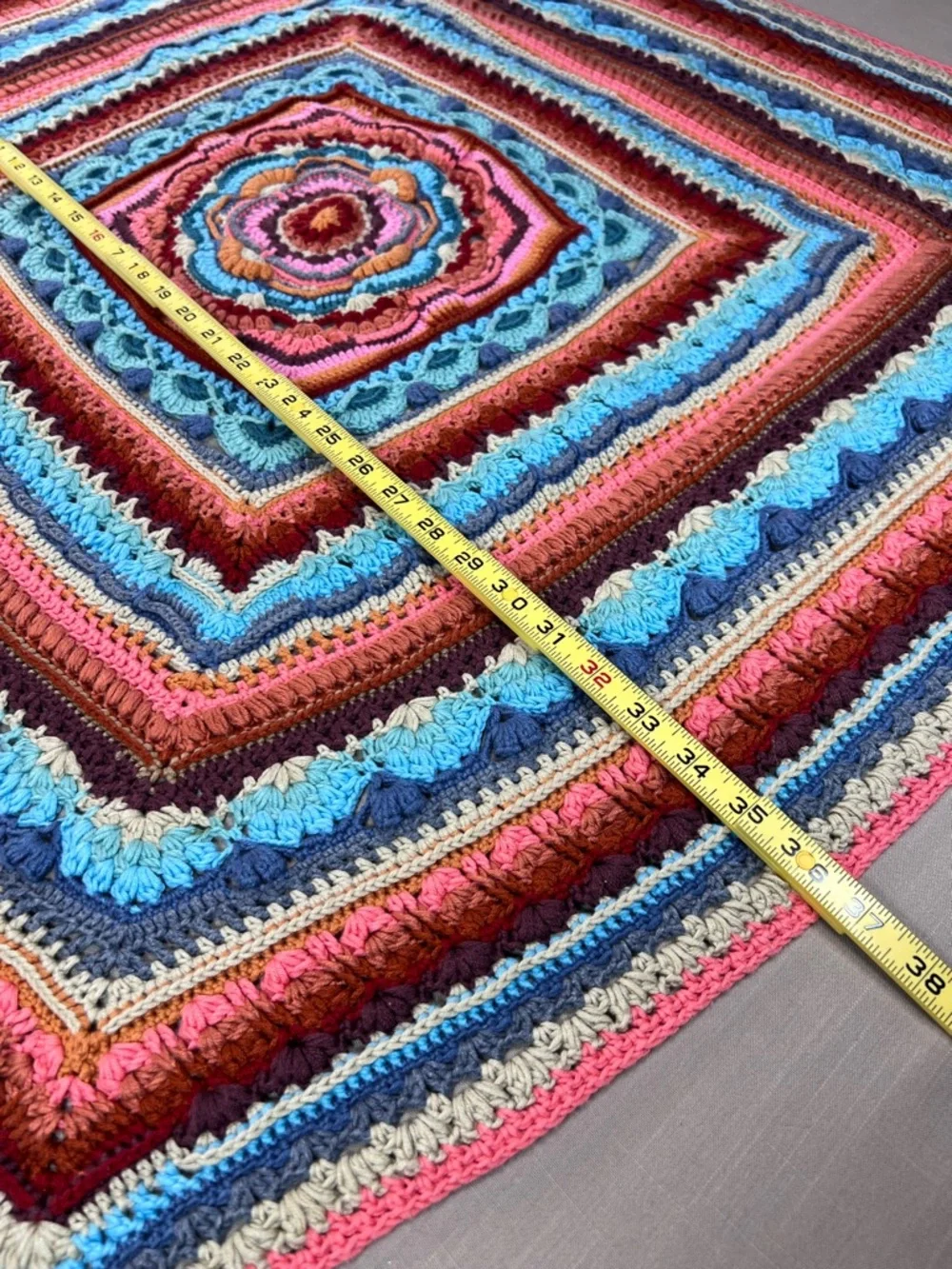 Handmade Crochet Throw Blanket Mandala Boho Multicolor 36x36 Afghan